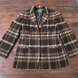 Ralph Lauren Checkered Brown Wool Blazer